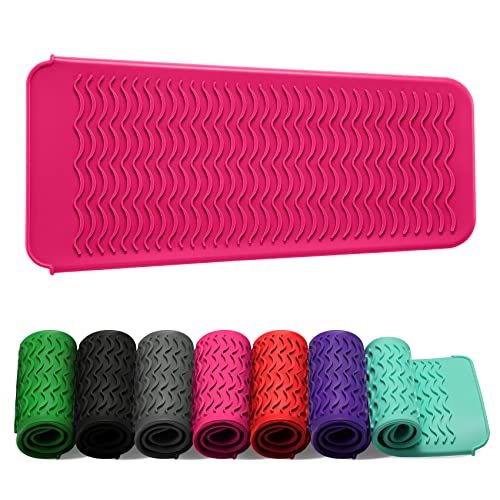 ZAXOP Heat Resistant Silicone Mat Pouch for Curling Irons & Flat Irons, 2-in-1 Travel Case & Cooling Pad for Hot Tools, Anti-Slip Countertop Protector, Pack Instantly Without Waiting to Cool(Hotpink) - color: Hotpink, size: 1 PACK