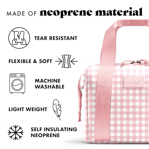 Fit & Fresh Remi Lunch Bag for Women Work – Neoprene Lunch Tote with Containers & Ice Pack, Reusable Meal Prep Lunch Box, Large Capacity, Machine Washable, Pink Gingham - color: Pink Gingham
