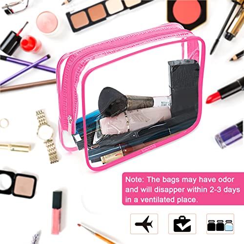 APREUTY Clear Makeup Bags, TSA Approved 6 Pcs Cosmetic Makeup Bags Set Clear PVC with Zipper Handle Portable Travel Luggage Pouch Airport Airline Vacation Organization (Rose Red) - color: Rose Red-6PCS(Large+Medium+Small)
