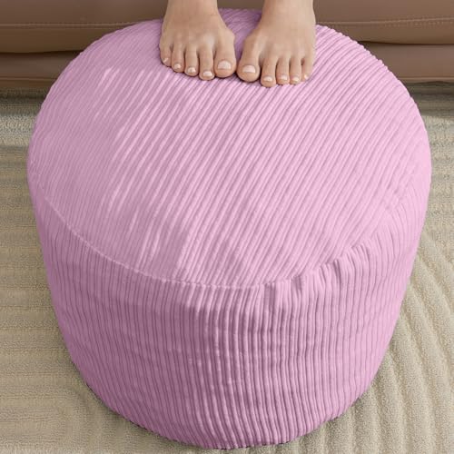 WSOFRLAC Pouf Ottoman Foot Stools with Foam Small Ottoman for Living Room Corduroy Ottomans Pouf 26x18 Floor Poufs Foot Rest for Chair Pink Hassocks and Ottomans - color: Pink, size: 26"D x 26"W x 18"H