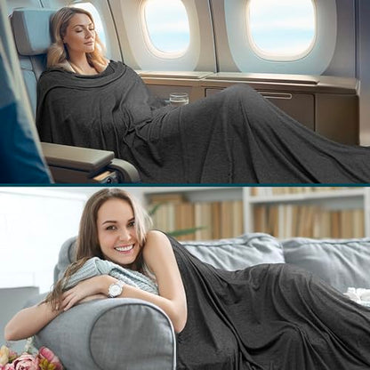 PAVILIA Travel Blanket Airplane Compact with Bag, Lightweight Soft Fleece Plane Blanket Long Flights, Camping Road Trips, Packable Travel Gift Essentials with Luggage Backpack Strap, 65x40, Black - color: Black