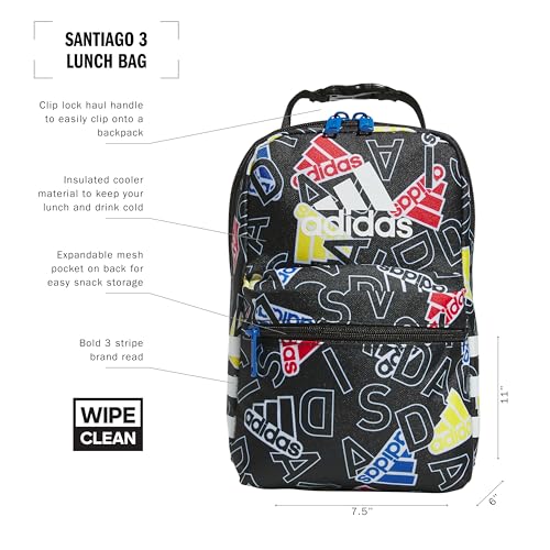 adidas Unisex Santiago Lunch Bag, Insulated School Food Container Box Discontinued, Adi Comp Black/Bright Royal Blue/White/3.0, One Size - color: Spray Gradient Pulse Lime/Crystal Sky Blue/White/4