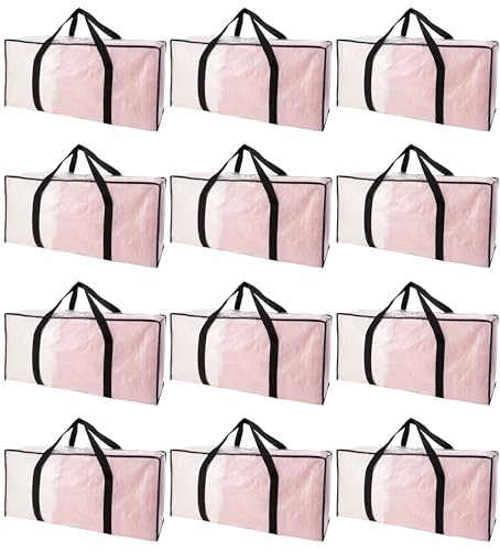PANDA JOYS Extra Large Moving Bags with Zippers & Carrying Handles, Heavy-Duty Storage Tote for Space Saving Moving Storage, Fold Flat, Alternative to Box and Bin - 12 Pack, Semi-Transparent - color: Clear, size: 12 Pack-24 Gal