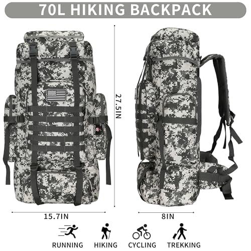 Hiking Backpack for Men 70L/100L Camping Backpack Military Rucksack Molle 3 Days Assault Pack for Climbing | Camping Backpack - color: 70l-graycamo