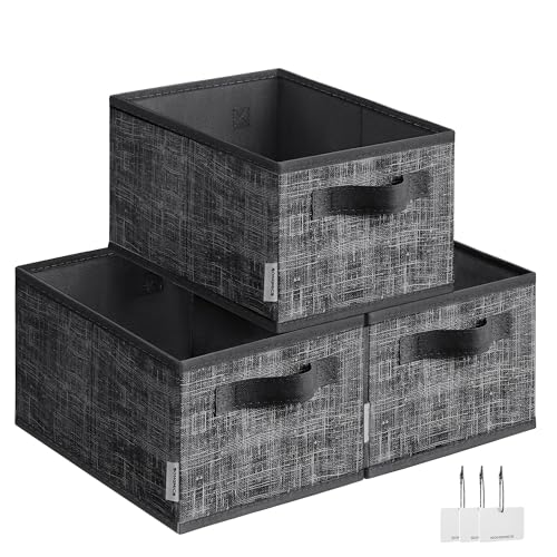 SONGMICS Storage Cubes, 11.8 x 7.9 x 5.9 Inches Non-Woven Fabric Bins with Double Handles, Set of 3, Closet Organizers for Shelves, Foldable, for Clothes, Ink Black UROB415B01 - color: Ink Black, size: 3 Pack(11.8"L x 7.9"W x 5.9"H)