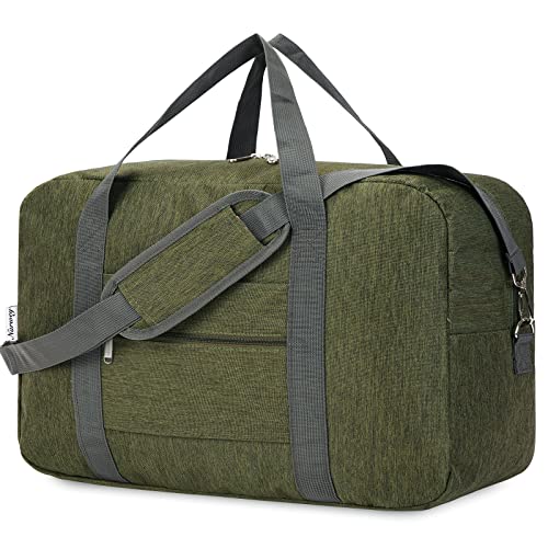 For United Airlines Foldable Carry on Bag 22x14x9 Travel Duffel Bag Packable luggage Duffle for Women and Men 40L (Army Green) - color: Army Green, size: 40L