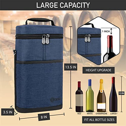 opux 2 Bottle Wine Carrier Tote, Insulated Leakproof Wine Cooler Bag, Wine Travel Bag for Picnic BYOB Beach, Portable Wine Bottle Carrying Case, Gift for Wine Lover Women Men Christmas, Navy - color: Heather Navy