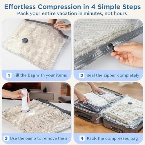 Aless Vacuum Travel Compression Bags, X7 Cordless Travel Vacuum Bag Set, VacuumS Seal Bags for Clothing Travels, Vacuum Bags for Travels with Rechargeable Air Pump, Space Saver for Clothes(15pcs)