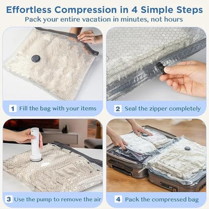 Aless Vacuum Travel Compression Bags, X7 Cordless Travel Vacuum Bag Set, VacuumS Seal Bags for Clothing Travels, Vacuum Bags for Travels with Rechargeable Air Pump, Space Saver for Clothes(15pcs)