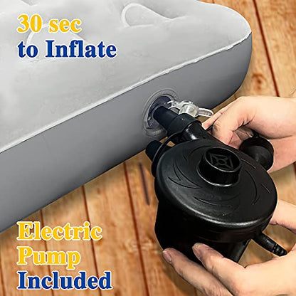 Inflatable Kids Travel Bed Toddler Air Mattress Set,Portable Blow Up Mattress Sleeping Bed Cot with Bed Rails and Electric Pump Ideal for Road Trip - color: Grey