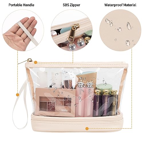 Ethereal Clear Makeup Bag, Cream Small Cosmetic Bag Travel Makeup Bag for Women TSA Approved Toiletry Bag Portable Makeup Pouch - color: 05-cream clear