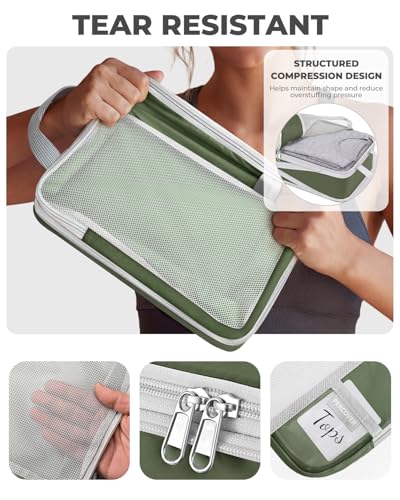 Percover Compression Packing Cubes for Travel, 4-Piece Structured Compression Organizer Set with Label Pockets for Carry-On & Checked Luggage, Green - color: Green, size: 4 Set