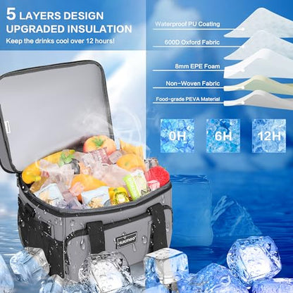 Hulongo Insulated Soft Cooler Bag, Large Ice Coolers Soft Sided Ice Chest for Beach, Collapsible and Portable - color: gray (30 CAN Medium)