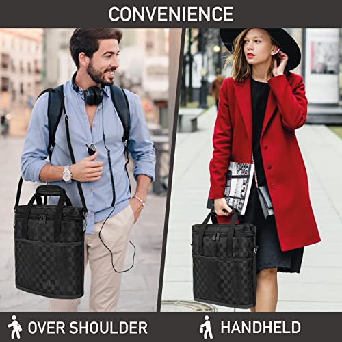 Opux 3 Bottle Wine Carrier Tote, Insulated Leakproof Cooler Bag for Picnic, BYOB Beach, Portable Wine Bottle Case - color: Black Square