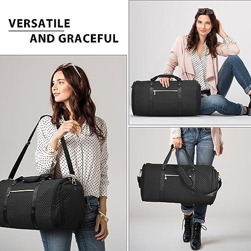 Coolife Garment Bag Carry On Convertible Travel Duffel Bag with Shoe Pouch Weekender Bag for Women Men 2 in 1 Hanging Suit Bag with Shoulder Strap Business Travel Bag (Black, Standard) - color: Black