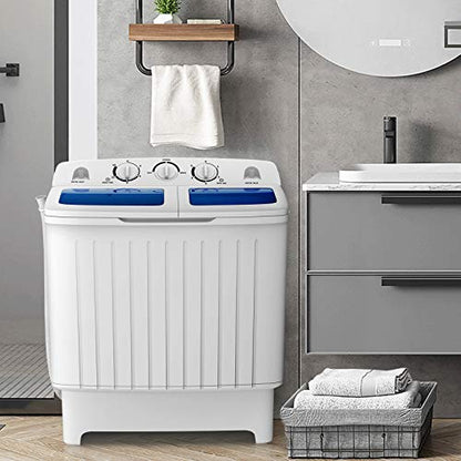 COSTWAY Portable Washing Machine, Twin Tub 20 Lbs Capacity, Compact Laundry Washer(12 Lbs) and Spinner(8 Lbs), Durable Design, Timer Control, Perfect for RV, Apartments and Dorms, Blue+White - color: Blue + White