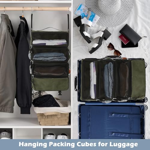Surblue Hanging Travel Organizer Portable Hanging Luggage Organizer Multiple Compartments Collapsible Compression Closet Packing Cubes,Green,M - color: Green, size: Medium
