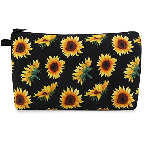 MAGEFY Sunflower Makeup Bag for Women, Portable Travel Cosmetic Bag with Black Zipper Pouch Waterproof Makeup Pouch Multifunctional Small Bag for Women (1 pack, sunflower 0173) - color: sunflower