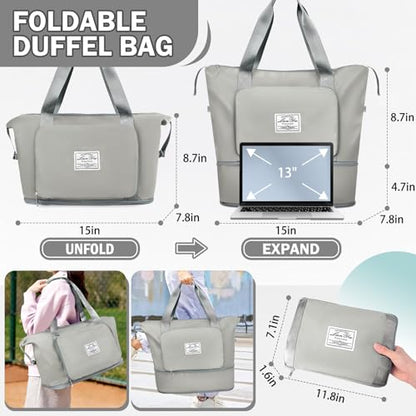 Ranslen Large Capacity Folding Travel Bag,Expansion Travel Duffel Bag with Dry and Wet Separation Portable Travel Duffel Bag - color: Grey