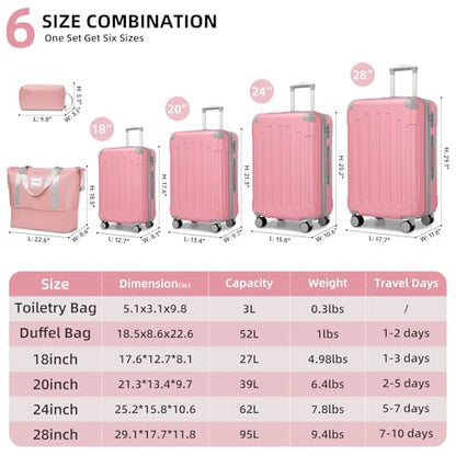 LARVENDER Luggage Sets 6 Piece Hardshell Expandable Suitcases with Spinner Wheels TSA Lock, Lightweight ABS Travel Carry On Luggage Set for Women, Pink Grey - color: Pink Grey 6pcs, size: 6 piece set