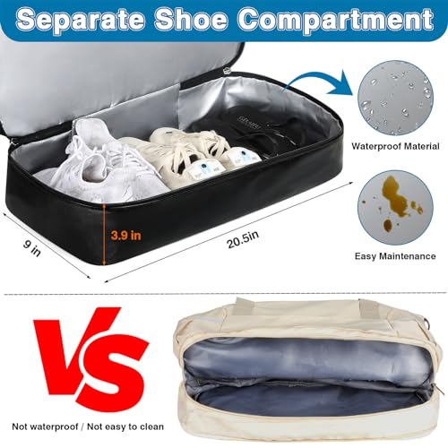 ITIEZY Weekender Overnight Bag for Women - Large Travel Duffel Bag with Shoe Compartment, Gym Duffel Bag Hospital Bag Carry On Tote Bags for Airplanes with Crossbody Bag Toiletry Bag 3Pcs Set - color: 9-black