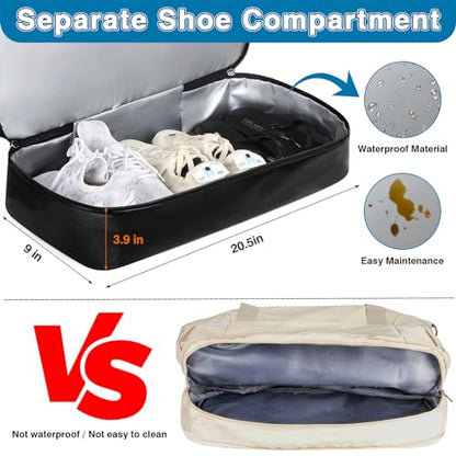 ITIEZY Weekender Overnight Bag for Women - Large Travel Duffel Bag with Shoe Compartment, Gym Duffel Bag Hospital Bag Carry On Tote Bags for Airplanes with Crossbody Bag Toiletry Bag 3Pcs Set - color: 9-black