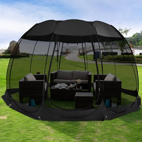 Alvantor Pop Up Screen House Tent, Instant Outdoor Gazebo with Mosquito Netting & UPF 50+ Sun Protection, Portable Canopy Shelter for Patio, Backyard, Camping (2-10 Person) - color: Black, size: 15'x15'