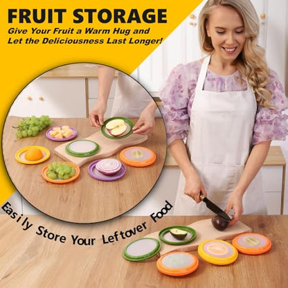 4-Piece Food Storage Containers Set – Avocado Saver, Onion Keeper, Silicone Kitchen Organizers for Fridge, Reusable & Fresh-Keeping Design - color: Tropical Fruits