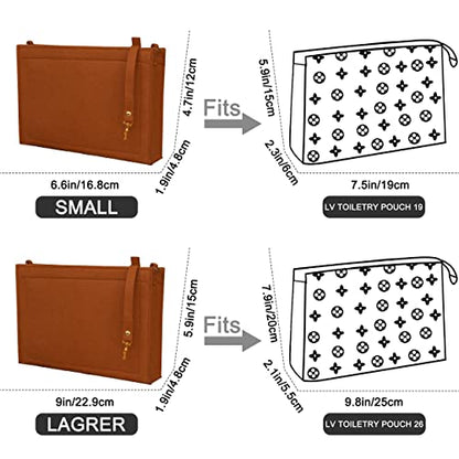 Felt Purse Organizer Insert Fits Toiletry Pouch 26x19 Messenger Bag Liner with Gold Buckle & Keychain (Large, Brown) - color: Brown, size: Large-26