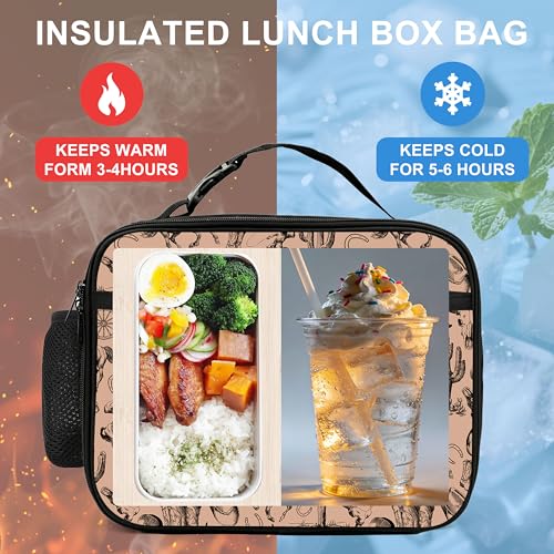 Western Cactus Lunch Bag Insulated Reusable Lunch Box Cooler Thermal Tote Bag For Teenage Boys Girls School Beach - color: Western Cactus