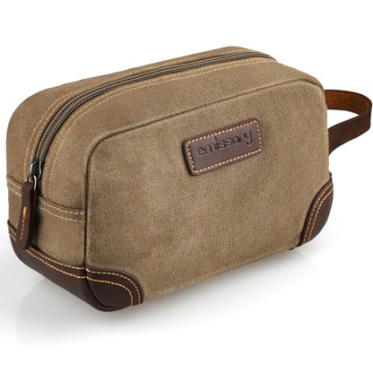 Emissary Men's Leather and Canvas Travel Toiletry Bag, Dopp Kit, Travel Bathroom Bag, Shaving Kit, Small Bags for Travel Accessories (Brown) - color: Brown
