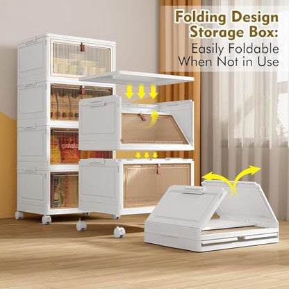 YFXCVSL 4 Tier Plastic Storage Bins with Lid 28QT - Stackable Storage Containers with Wheels, Folding Storage Boxes, Collapsible Storage Bins, Closet Organizers and Storage - size: 4-Tier 28QT