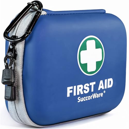 SuccorWare 150 Pieces Mini First Aid Kit - Small Medical Kit with Hard Shell - Emergency First Aid Kit for Car, Travel, Home, Outdoor, Office, Camping, Hiking (Blue) - color: Blue
