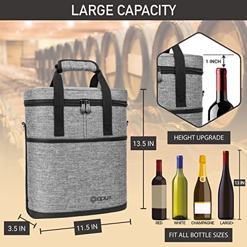 opux 3 Bottle Wine Carrier Tote, Insulated Leakproof Wine Cooler Bag, Wine Travel Bag Tote for Picnic BYOB Beach, Portable Wine Bottle Carrying Case, Gift for Wine Lover Women Men Christmas, Grey - color: Heather Gray