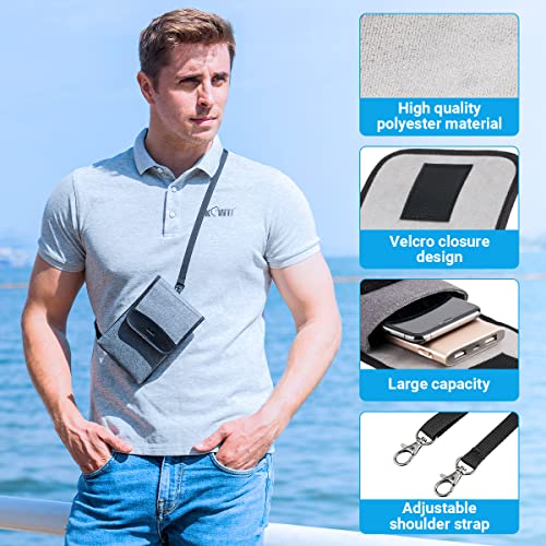 KIWIFOTOS Travel Cell Phone Pouch Crossbody Bag with Strap for iPhone 17 16 15 14 Pro Max S26 S25 Ultar Walking Passport Holder Neck Phone Holster Carrying Cases - color: Grey, Single Layer