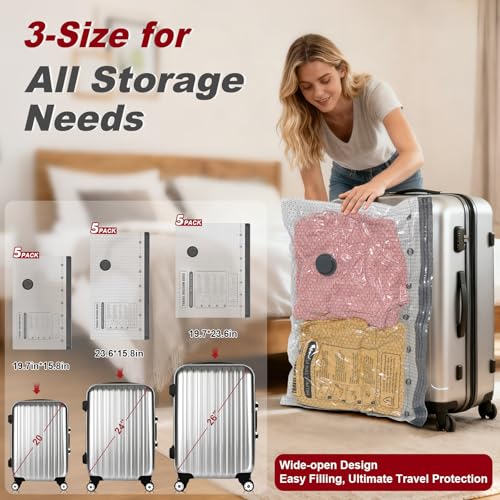 Rechargeable Wireless Pump Travel Storage Bags Set, 15 Combo (5XS/5S/5M) Portable Space Saver Bags for Travel & Home, Vacuum Compression Packing Seal for Clothes, Blankets, Home Seasonal Storage - size: 15 Combo (5XS/5S/5M)