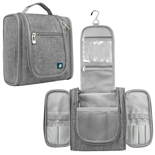 PAVILIA Toiletry Bag Travel Bag for Women Men, Hanging Cosmetic Organizer, Water Resistant Makeup Bag for Accessories Toiletries, Large Travel Essentials Kit (Grey) - color: Grey, size: Standard (9x4x9)