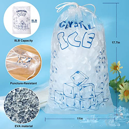 Ice Bags 8 lb with Drawstring, 50 Count Ice Bag for Ice Machine, Heavy-Duty Reusable Ice Cube Bags, Portable Storage and Freezer Keeper - size: 8LB