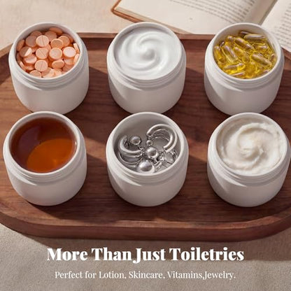 New Travel Toiletry Containers [Ultra Leakproof] TSA-Approved, PLA Hard Shell Jars with 5 Magnetic Labels, Wide Mouth Bottles for Lotion, Cleanser, Shampoo, Conditioner, Beige, 3 Pack, 2OZ - color: Beige, size: 2 oz / 60 ml