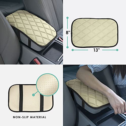 FH Group Neosupreme Beige Diamond Pattern Center Console Pad – Water-Resistant Armrest Cover Protector for Cars, SUVs & Trucks - color: Beige, style: Console Cover (Diamond)