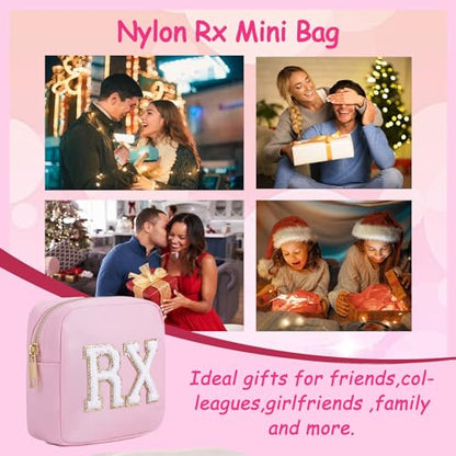uekeboag Personalized Small Nylon Rx Cosmetic Bag, Cute Chenille Letter Patch Medicine Drug Pouch with Zipper,Preppy Makeup Travel Vitamin Bag for Women and Girls (Light Pink) - color: Light Pink
