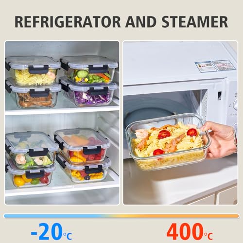 Liuruiyu 8 Pack 36OZ Glass Food Storage Containers with Lids, Meal Prep Containers, Airtight Bento Boxes with Leak Proof Locking for Microwave, Oven, Freezer and Dishwasher, BPA Free - color: 8 Pack-(36oz)