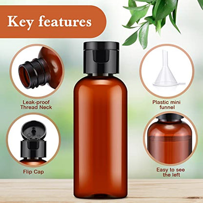 Eccliy 100 Pack 2 oz Plastic Bottles Travel Lotion Bottle Squeeze Container Plastic Bottles with Caps Small Travel Empty Refillable Toiletry Containers for Liquid Lotion Creams with 5 Funnels(Brown) - color: Brown, size: 2 oz