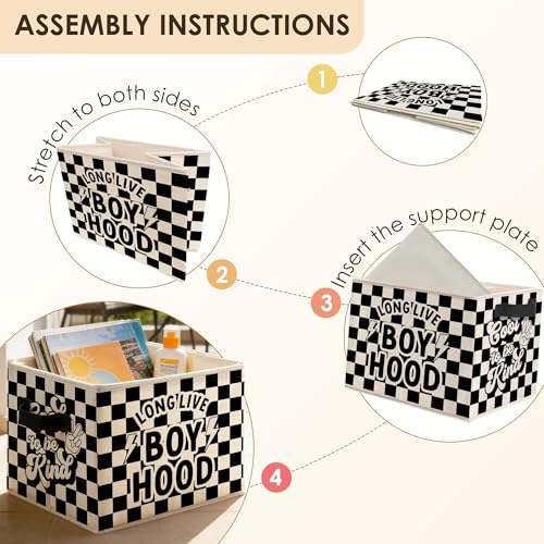 Long Live Boyhood Boy Kids Storage Bins Box with Handles, Black and White Checkered Foldable Basket Toybox for Kids Boys Nursery Playroom Bedroom Bathroom Clothes Toys Books - color: color-06