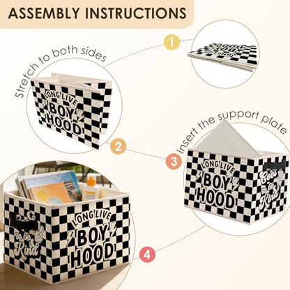 Long Live Boyhood Boy Kids Storage Bins Box with Handles, Black and White Checkered Foldable Basket Toybox for Kids Boys Nursery Playroom Bedroom Bathroom Clothes Toys Books - color: color-06