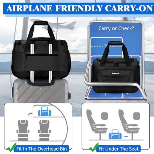 Underseat Carry On luggage Bag Airplanes Personal Item Bags Weekender Overnight Travel Tote Bag Shoulder Small Softside Carry on Luggage Travel Duffel Bags For Men Women -18 IN Black - color: Black, size: 18 IN