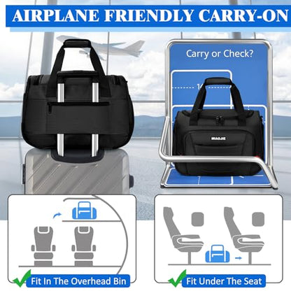Underseat Carry On luggage Bag Airplanes Personal Item Bags Weekender Overnight Travel Tote Bag Shoulder Small Softside Carry on Luggage Travel Duffel Bags For Men Women -18 IN Black - color: Black, size: 18 IN