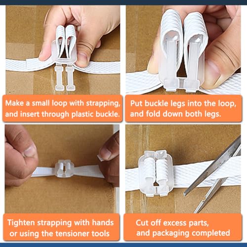 Hand Grade Polypropylene (PP) Strapping Coil 0.55" x 0.024" 130lbs Break Strength White Poly Strap 100pcs Plastic Buckles for Manual Packing Box Packing Strapping (Length328' x 1 Roll) - size: Length328' x 1 Roll