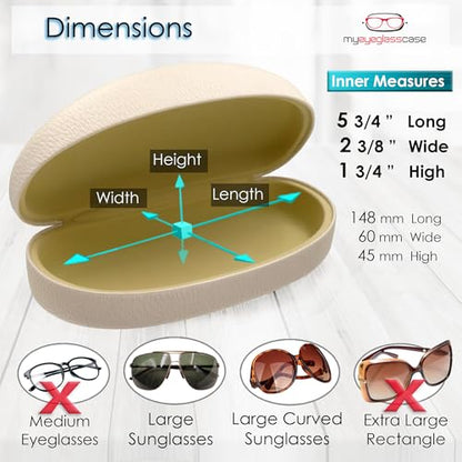 MyEyeglassCase Hard Sunglasses case - Women Glasses Case Holder - Large Durable Eyeglass Case Hard Shell with Pouch & Cloth - color: Cream Pearl