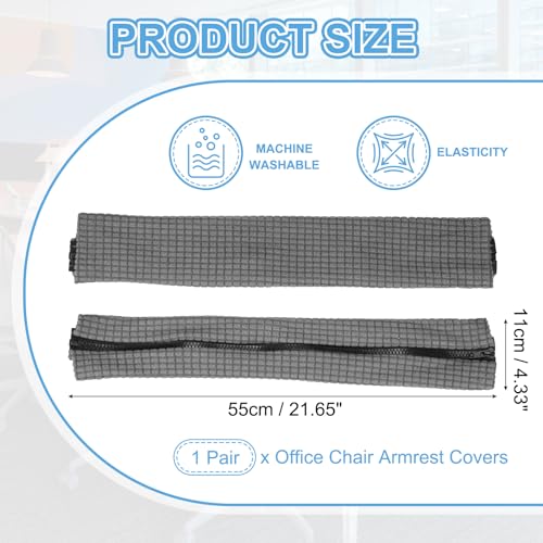 PATIKIL 22x4.3 in Office Chair Armrest Covers, 1 Pair Office Chair Arm Covers Long Computer Chairs Arm Rest Cover with Zipper Removable Rest Slipcover Hand Rest Protector, Dark Gray - color: Dark Gray, size: 22"